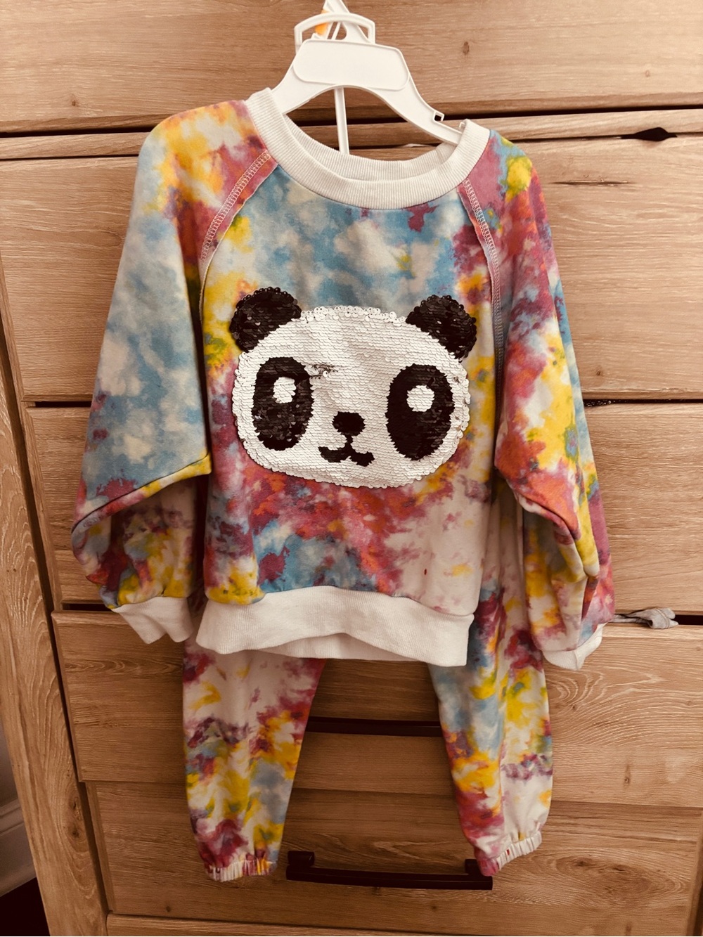 Lola & The Boys -  Tie-Dye Panda Flip SequinSweatshirt & Jogger Set